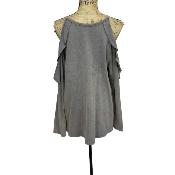 Umgee Women's Ruffled Open Shoulder Long Sleeve Tunic Top - Picture 9 of 13